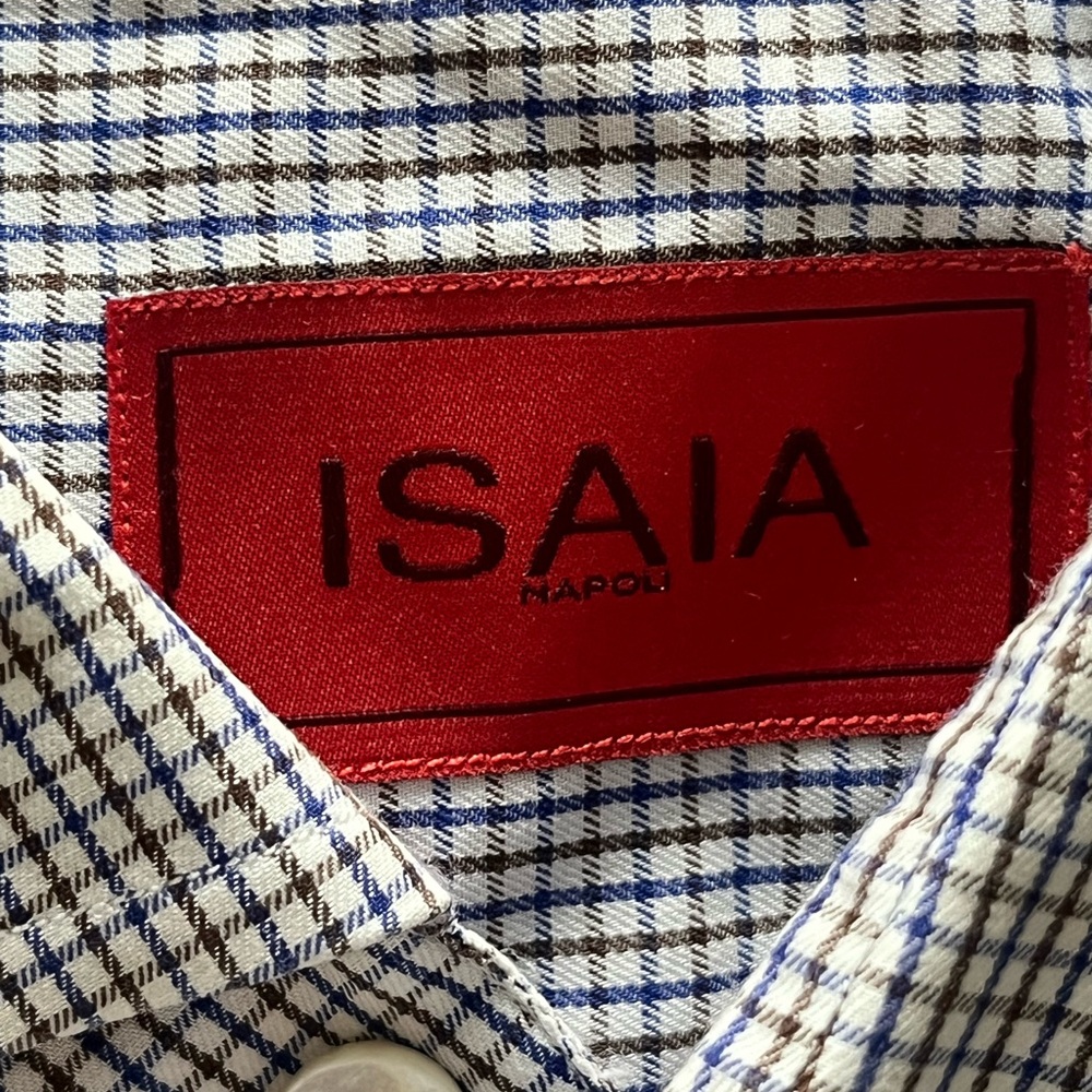 Isaia Plaid Men's Shirt 17.5” Sz 44